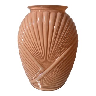 Anchor Hocking Art Deco Blush Pink/Peach Draped Glass Vase For Sale