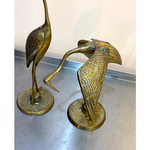 Hollywood Regency 1960s-70s Brass Heron Sculptures Pair For Sale - Image 3 of 5