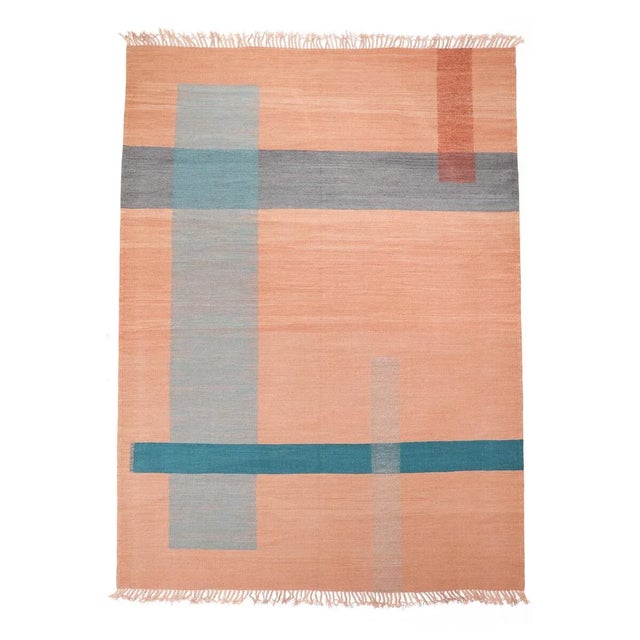 Dusty Rose, Rust, Aqua and Chambray Moroccan Flatweave Kilim Wool Rug - 8x10 For Sale - Image 12 of 12