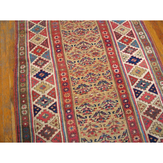 1880s Beige Salmon Geometric Tribal Antique Persian Kurdish Rug 4'0" X 9'4" Handknotted Wool Carpet For Sale - Image 4 of 5