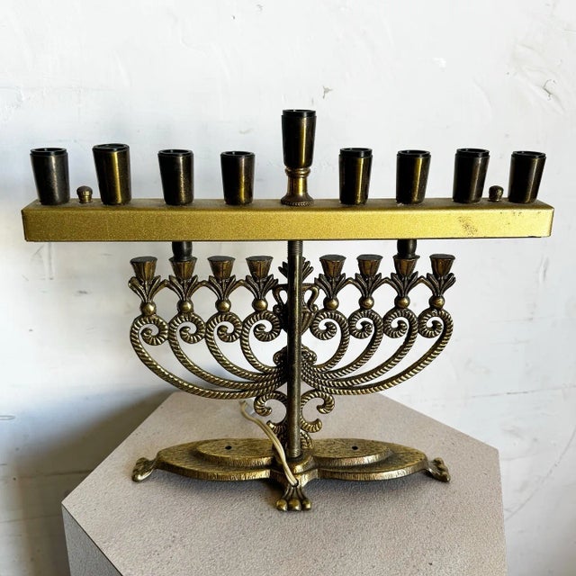 1970s Vintage Israeli Brass Menorah/Chanukia Lamp For Sale - Image 5 of 6