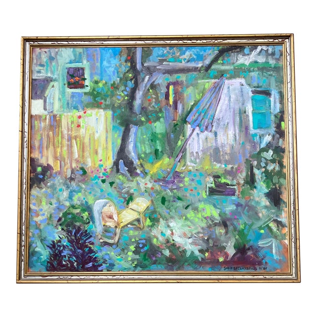 1980’s Original Contemporary Impressionist Garden Scene Painting For Sale