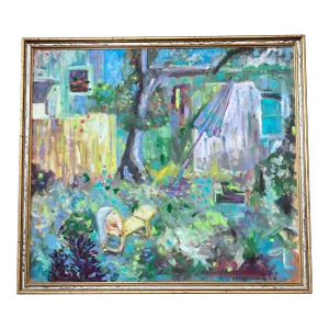 1980’s Original Contemporary Impressionist Garden Scene Painting