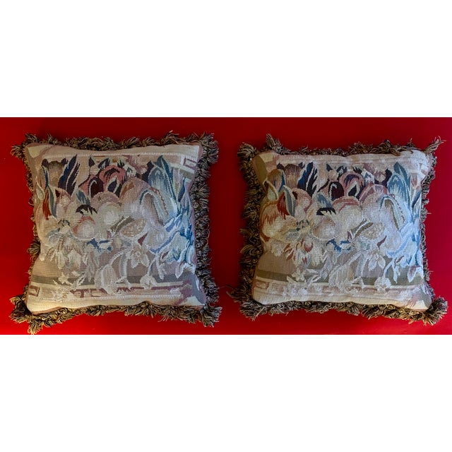 Antique 19th Century French Aubusson Tapestry Pillows With Passementerie Fringe Trim - A Pair For Sale - Image 11 of 12