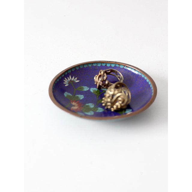 Vintage Chinese Cloisonné Enamel Floral Dish For Sale - Image 4 of 10