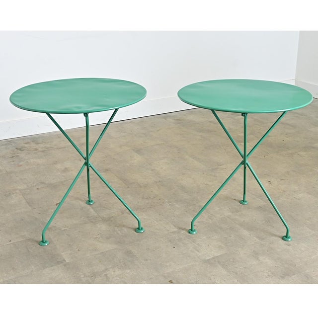 Early 20th Century French Pair of Metal Bistro Tables with New Powder Coat, 2 Pieces For Sale - Image 11 of 12