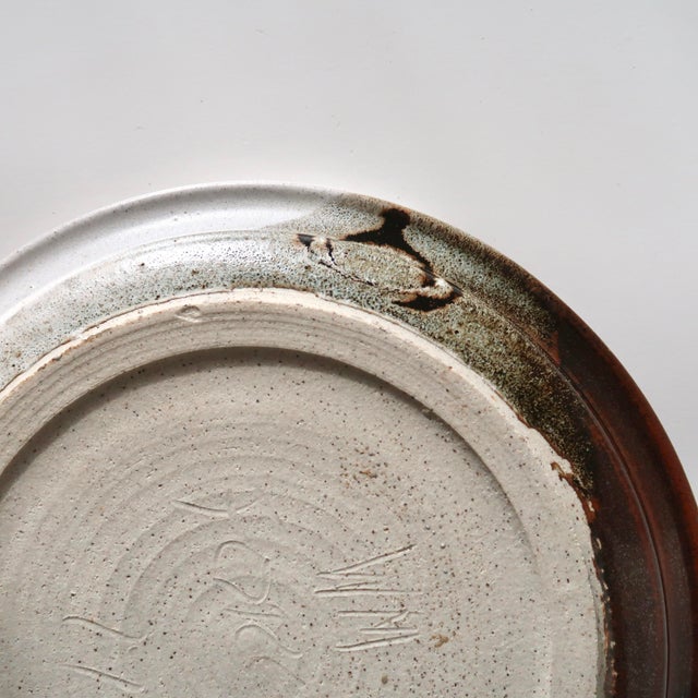 Mid Century Modern 1977 Studio Pottery Plate in Two-Tone Glaze With Circular Impressions For Sale - Image 13 of 14