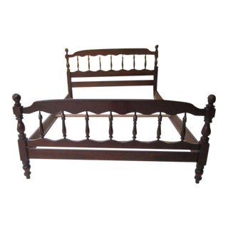 Colonial Style Wood Carved Spindle Bedframe, Queen For Sale