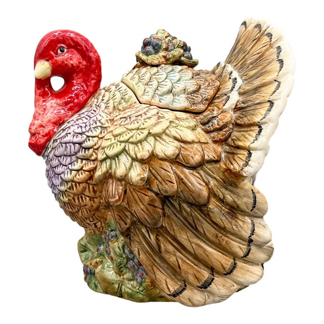 Vintage Ceramic Turkey Cookie Jar With Berry Detail – Thanksgiving / Fall / Country Cottage For Sale