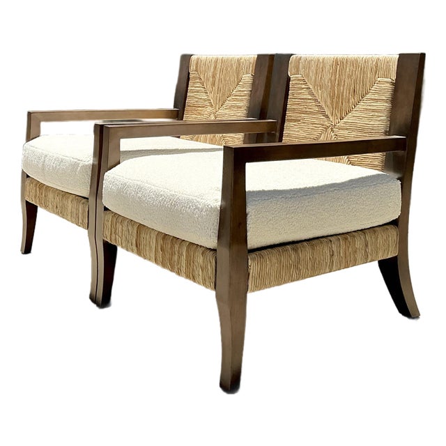 Vintage Ej Victor “Fishers Island” Rush Lounge Chairs - A Pair For Sale