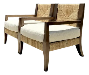 Vintage Ej Victor “Fishers Island” Rush Lounge Chairs - A Pair