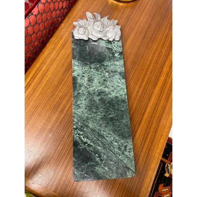 Arthur Court green marble cheese board or cutting board. DECORATIVE rabbit bunny aluminum accents. Simply gorgeous green...