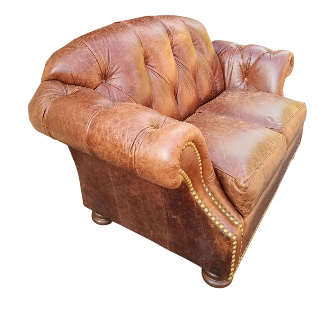 Thomasville Elevate Your Living Space With the Timeless Elegance of This Thomasville Chesterfield Leather Sofa and Matching Ottoman. For Sale - Image 4 of 9