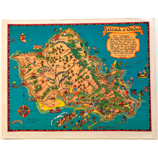 This is a very attractive picrogram of Oahu. Title: The Island of Oahu; Created by RT White, 1941. It shows the variety of...