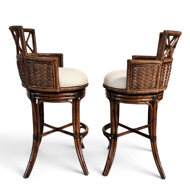 Wood Lexington Tommy Bahama Bali Hai Kamala Bay Swivel Bar Stools, a Pair For Sale - Image 7 of 18