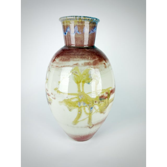 1990s 1997 Signed Oliver Boyd Monumental Studio Art Pottery Vase – 17.5” Hand Thrown Ceramic Vessel With Abstract Crystalline Glaze For Sale - Image 5 of 11
