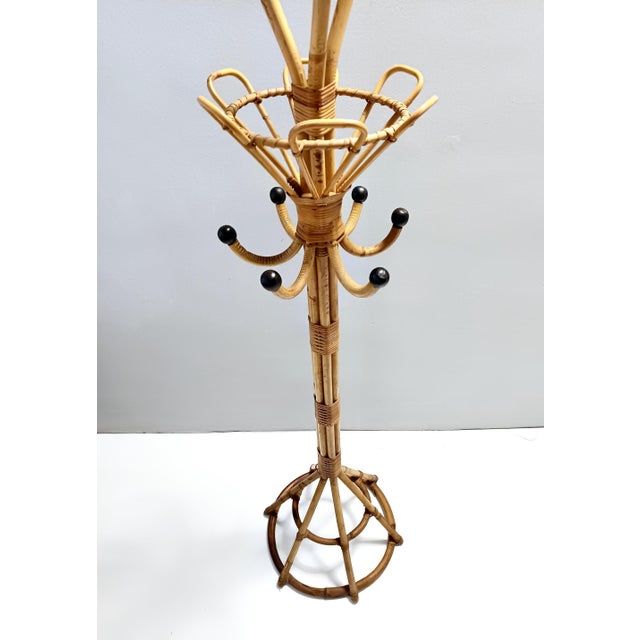Wicker and Bamboo Coat Rack attributed to Fratelli Castano, Italy, 1970s For Sale - Image 9 of 14