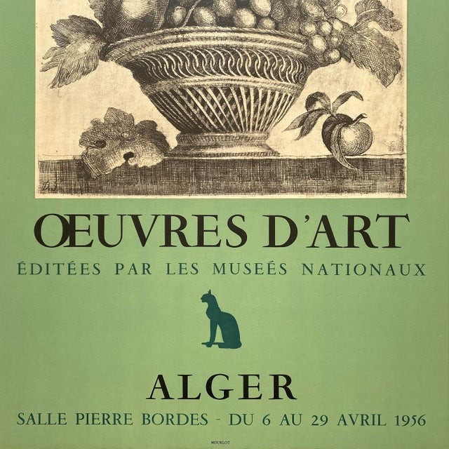 Demetrios Galanis Vintage 1956 Neoclassical Mourlot Lithograph Print Framed Art Deco Algiers Exhibition Poster " Basket of Fruit " 1924 For Sale - Image 11 of 18