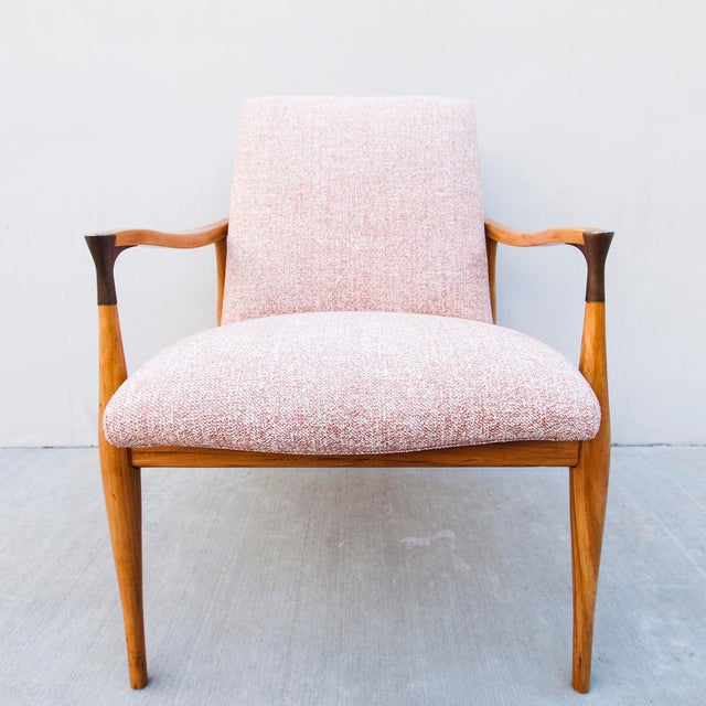 Vintage Mid Century Walnut Scoop Lounge Chair With Brass Accents For Sale In Los Angeles - Image 6 of 12