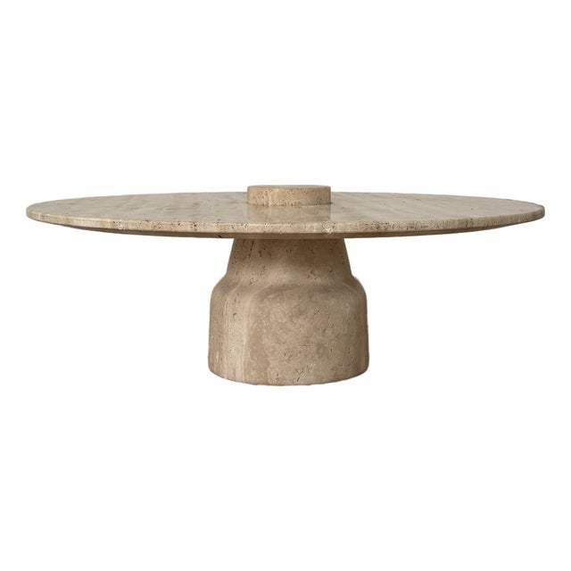 Round Travertine Coffee Table, 1970s For Sale