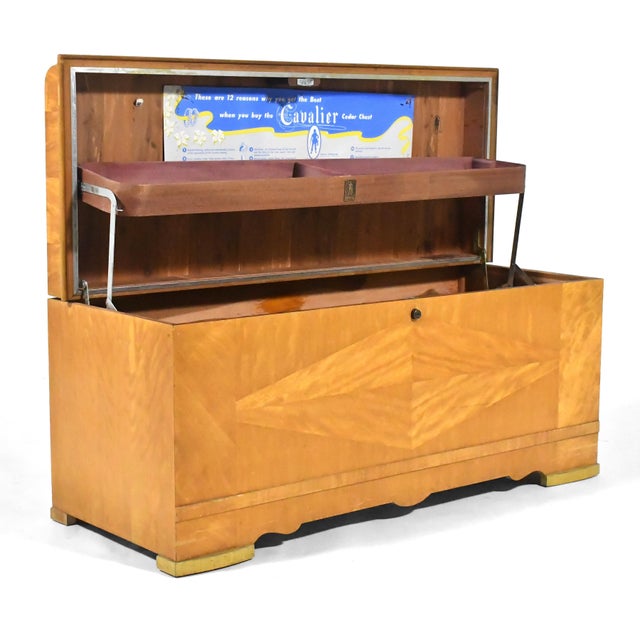 Vintage Cavalier Waterfall Art Deco Flame Mahogany Cedar Blanket Chest For Sale - Image 10 of 11