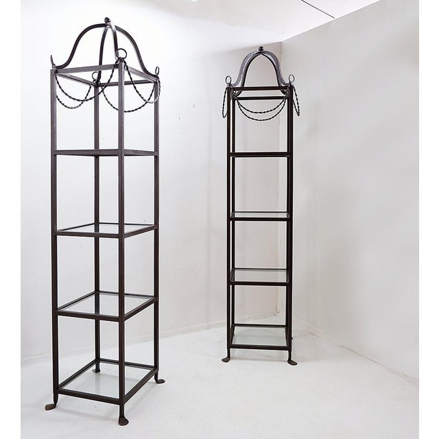 Vintage Pagoda Style Shelves in Black Metal, Set of 2 For Sale - Image 4 of 14