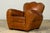 1930s French Art Deco Scalloped Back Cognac Leather Club Chairs, Pair For Sale - Image 9 of 18