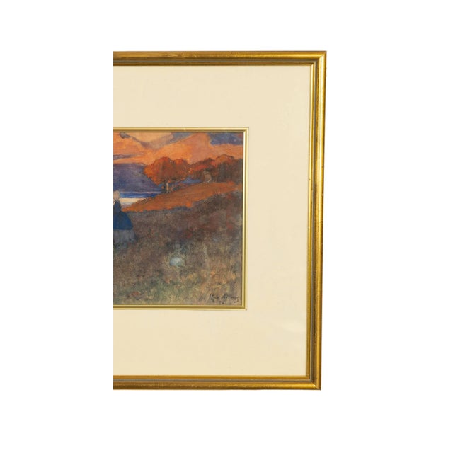 1920s Antique Impressionist Watercolor Gouache Painting Romantic Couple by Pyotr Alexandrovich Nilus, 1926, Framed For Sale - Image 5 of 12
