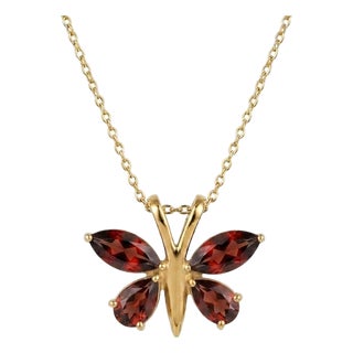 Garnet Butterfly Pendant in 18k Gold Plated Over Sterling Silver, Dainty Birthstone Gift for Her For Sale