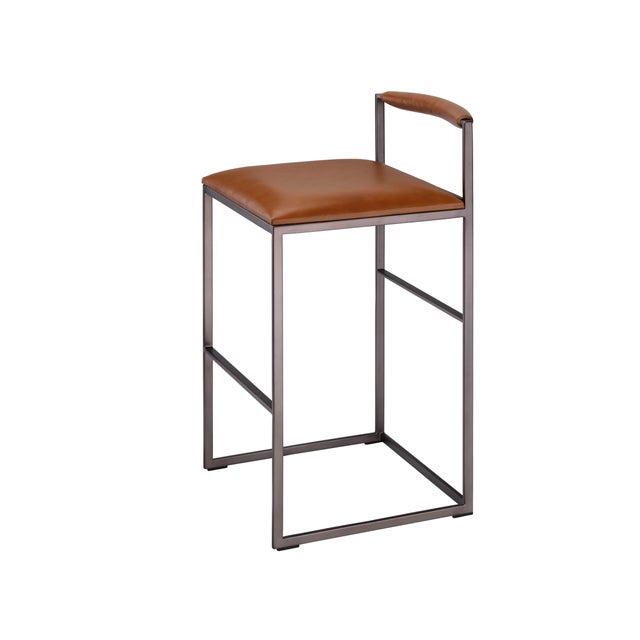 Jamie Young Bradbury Bar Stool, Saddle Leather For Sale - Image 4 of 6