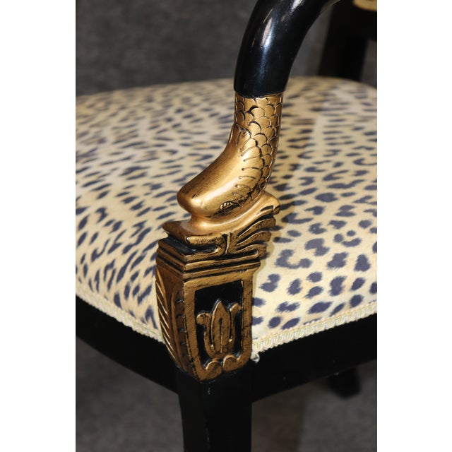1960's Set 8 Regency Style Dolphin Head Ebonized & Gold Accent Armchairs For Sale - Image 13 of 16