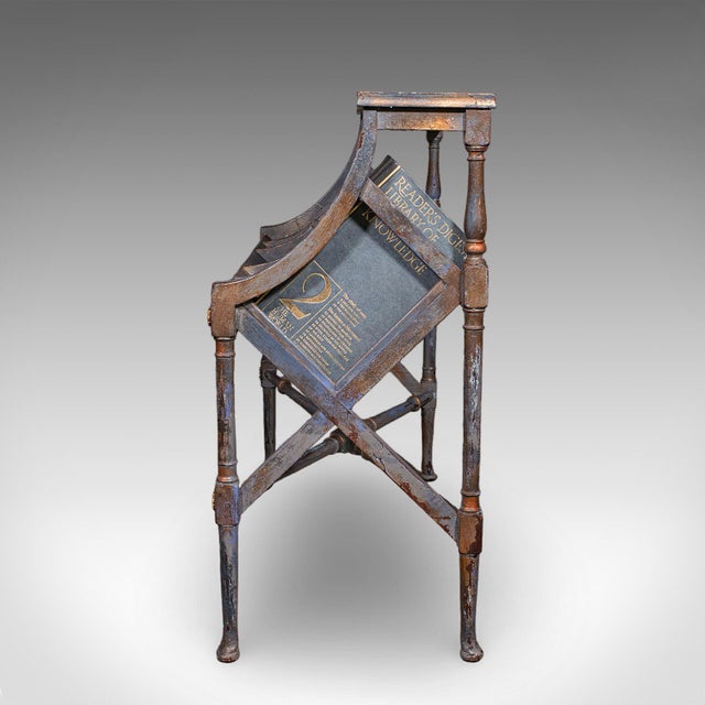 Wood Antique Georgian Revival Book Trough, English, Painted, Library Stand, Edwardian For Sale - Image 7 of 12