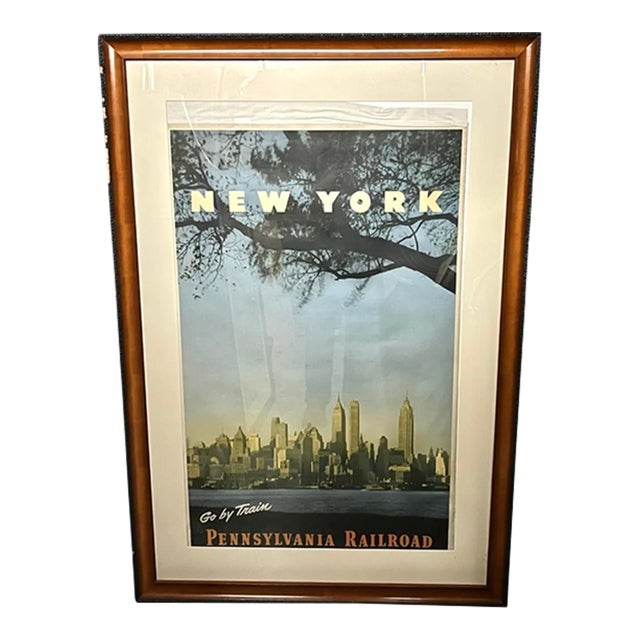 New York Go by Train Pennsylvania Railroad 1949 Large Framed Travel Poster For Sale