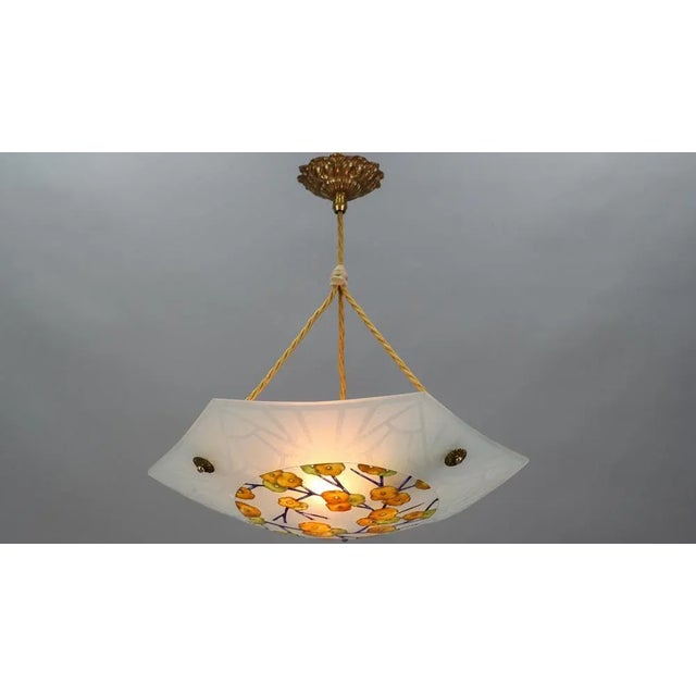 Art Deco Enameled and Frosted Glass Pendant Light from Loys Lucha, 1930s For Sale - Image 3 of 18