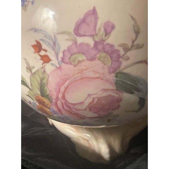 Antique Victorian Ewer Pitcher Hand Painted Florals Gold Trim 11" Ruffled #409 For Sale - Image 9 of 11