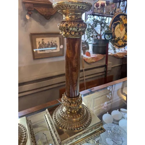 Pair of Mid 20th Century Brass and Marble With Cut Crystal Open Globe Torchiere Buffet Lamps For Sale In Minneapolis - Image 6 of 12