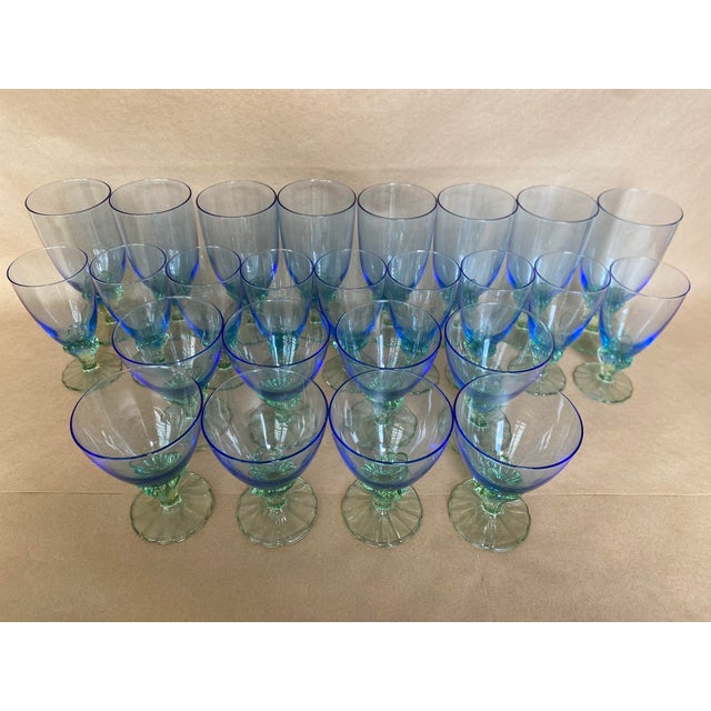 Vintage Italian Bormioli Rocco Bahia Blue & Green Goblets. Service for 8 - 24 Pieces + 1 (Water, Iced Tea, Champagne/Sherbet - 25 pcs For Sale - Image 12 of 14