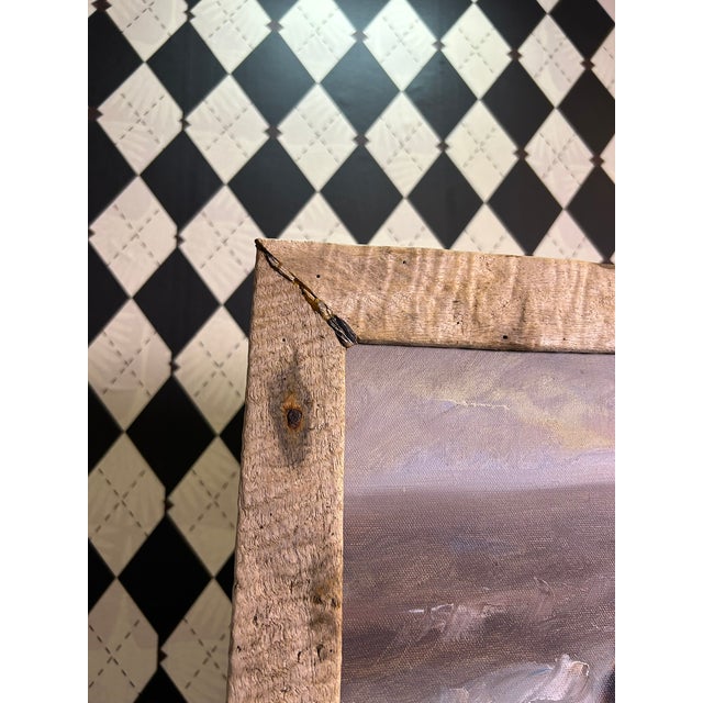 1990s Original Coastal Figural Seascape Oil Painting in Rustic Wood Frame, 18" For Sale In Boston - Image 6 of 16