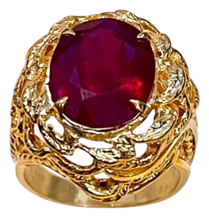 5 Carat Treated Oval Ruby 14 Karat Yellow Gold Cocktail Ring