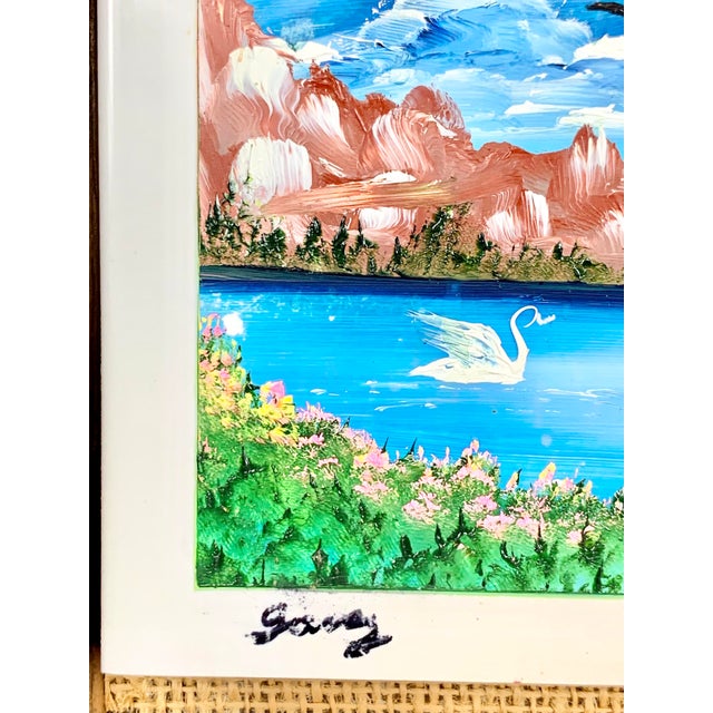 Vintage Hand Painted Framed Tile Landscape Paining For Sale - Image 4 of 9