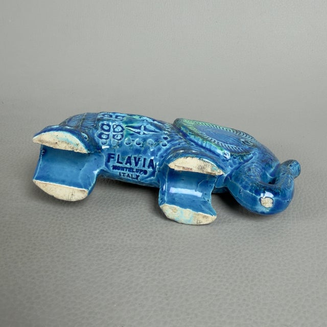 Vintage Blue Ceramic Elephant Sculpture by Aldo Londi for Bitossi / Flavia Montelupo, 1960s For Sale - Image 5 of 11