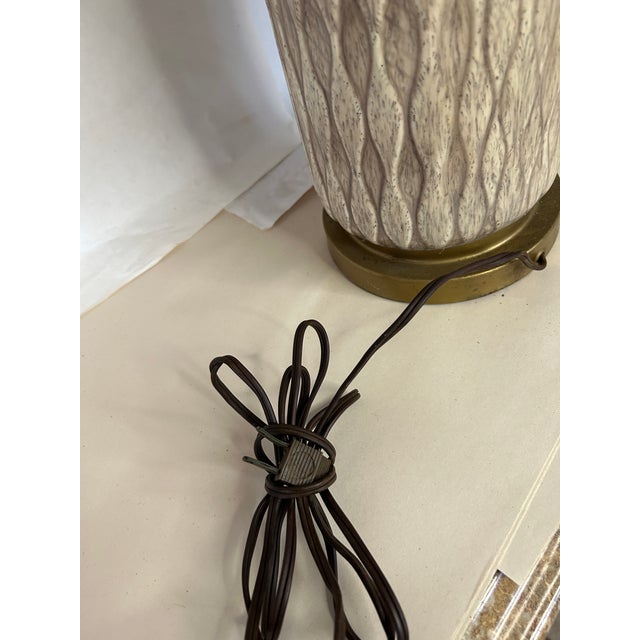 Brown Vintage French Glazed Porcelain Table Lamp With Brass Base 3-Way Switch For Sale - Image 8 of 9