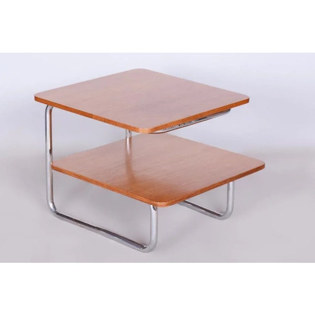 Bauhaus Coffee Table in Beech & Chrome from Mücke Melder, Czechia, 1930s, in Good conditions. Designed 1920 to 1949 This...