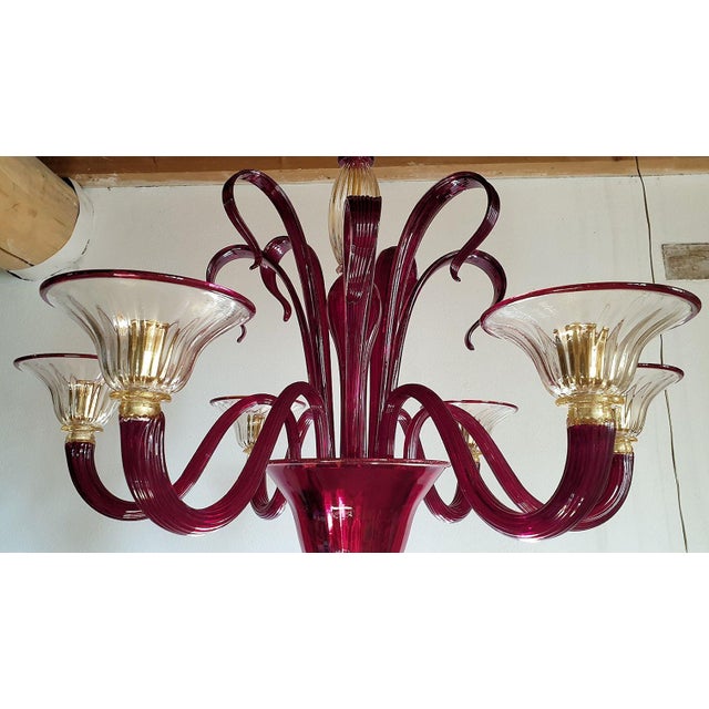 Metal Red, Gold Neoclassical Murano Glass Chandelier 1960s For Sale - Image 7 of 12