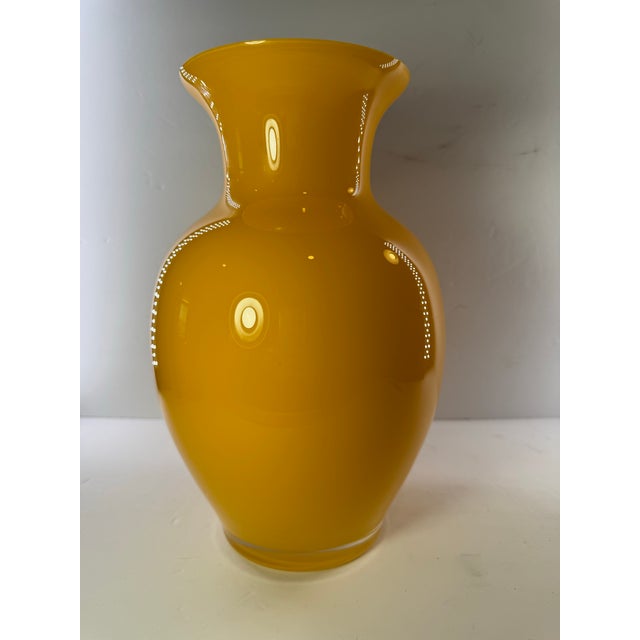 Large Mid-Century Modern Vibrant Yellow Hand-Blown Art Glass Statement Vase For Sale - Image 9 of 11