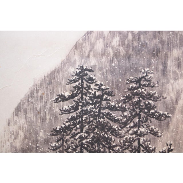 Mid 20th Century Large Showa Era Japanese Monochrome Print, Mountain Landscape With Deer For Sale - Image 5 of 9
