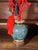 Chinoiserie Small Chinoiserie Chic Decorative Faux Red Coral Branch in Handpainted & Gilded Green Vase For Sale - Image 3 of 9