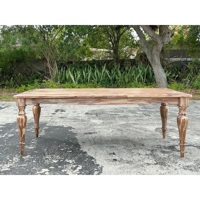 Taupe Vintage Boho Patinated Farm Table For Sale - Image 8 of 12