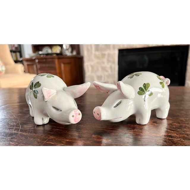 Figurative Mid 20th Century Plichta Clover Design Hand Painted Ceramic Pigs - Set of 2 For Sale - Image 3 of 14