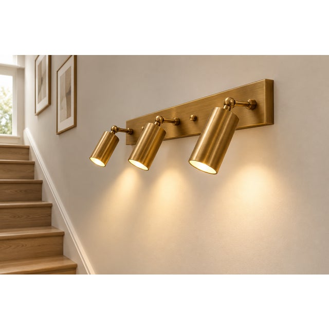 Handcrafted Brass 3-Light Adjustable Vanity Sconce, Cylinder Wall Light for Bathroom & Mirror For Sale - Image 6 of 10